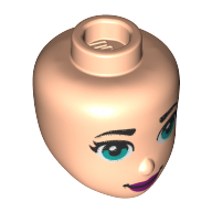 Lego Minidoll Head Dark Turquoise Eyes, Purple Lips print / Light Nougat