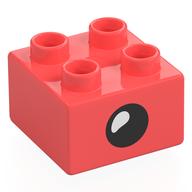 Lego Duplo Brick 2 x 2 with Eye with White Teardrop Spot / Closed Eye Print / Coral
