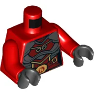 Torso, Samurai Armor with Gold Buckles and Flames Print, Red Arms, Black Hands / Red