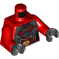 Lego Torso Samurai Armor with Gold Buckles and Flames Print, Red Arms, Black Hands / Red