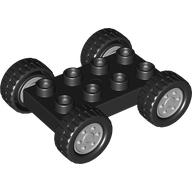 Lego Duplo Car Base 2 x 4 with Fixed Axles - 27.5 Black Tires and Light Bluish Gray Wheels / Black