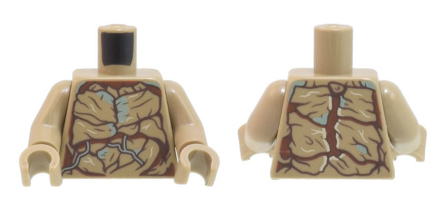 Lego Torso Dark Tan and Reddish Brown Tree Bark Plates, Sand Green Moss and Vines Pattern / Dark Tan Arms / Dark Tan Hands