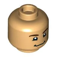 Minifig Head, Dark Brown Eyebrows, Nervous Smile/Grint Print / Warm Tan