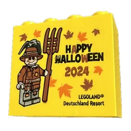 Brick 2 x 4 x 3 with 'LEGOLAND Deutschland Resort HAPPY HALLOWEEN 2024' Print / Yellow