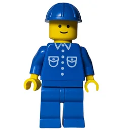 Man, Blue Shirt with Buttons and Pockets, Blue Legs, Blue Hard Hat
