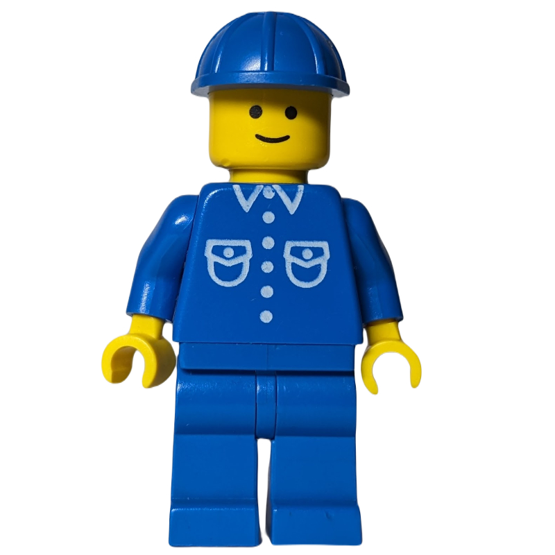 Lego Man, Blue Shirt with Buttons and Pockets, Blue Legs, Blue Hard Hat