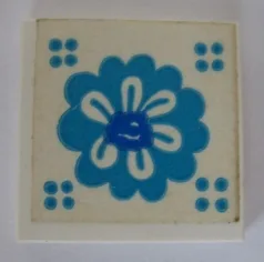 Tile 2 x 2 without Groove with Blue Flower Pattern (Sticker) - Set 292