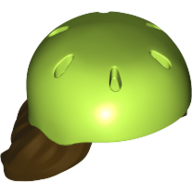 Lego Hair and Helmet, Mid-Length with Lime Bike Helmet pattern / Dark Brown