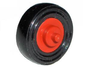 Lego Wheel Center Small with Stub Axles (Pulley Wheel) with Black Tire 14mm D. x 4mm Smooth Small Single (3464 / 3139) / Red
