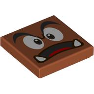 Lego Tile 2 x 2 with Goomba Face and Open Mouth, Tongue Print / Dark Orange