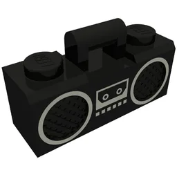 Equipment Radio / Boom Box with Handle and Silver Trim Print / Black