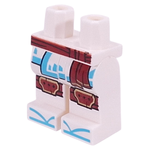 Lego Hips and White Legs with Dark Red Sash, Knee Pads, Medium Azure Sandals print / White