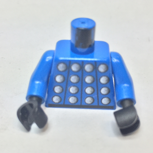 Lego Torso Soccer Jersey, Studded Armor / '1' on Back Print, Blue Arms, Black Hands / Blue