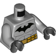 Lego Torso Muscles, Gold Utility Belt, Black Batman Logo Print, Light Bluish Gray Arms, Black Hands / Light Bluish Gray