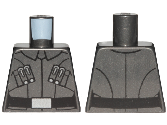 Lego Torso SW First Order Officer Male Uniform Shirt with Collar, Silver Code Cylinders, Black Belt with Narrow Buckle Pattern