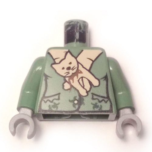 Lego Torso Jacket with Cat Scarf Print (Professor Snape Boggart), Sand Green Arms, Light Bluish Gray Hands / Sand Green