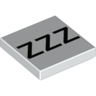 Lego Tile 2 x 2 with Black 'ZZZ' print / White