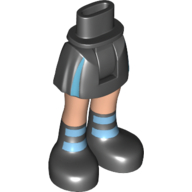 Lego Minidoll Hips and Short Skirt with Azure Vertical Stripes, Light Nougat Legs, and Black Boots with Azure Horizontal Stripes Print / Black