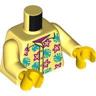 Lego Torso, Hawaiian Shirt, Dark Turquoise Leaves, Magenta Flowers print, Bright Light Yellow Arms, Yellow Hands / Bright Light Yellow