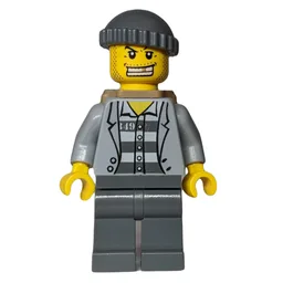 Criminal, Open Light Bluish Gray Jacket over Prison Shirt, Dark Bluish Gray Hat, Dark Tan Backpack, Gold Tooth