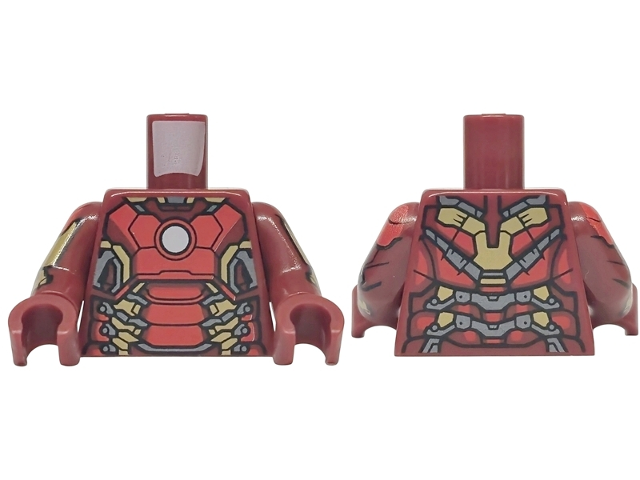 Lego Torso Armor with White Circle, Red and Gold Plates and Silver Accents (Mark 43) Pattern / Dark Red Arms with Gold and Silver Plates Pattern / Dark Red Hands