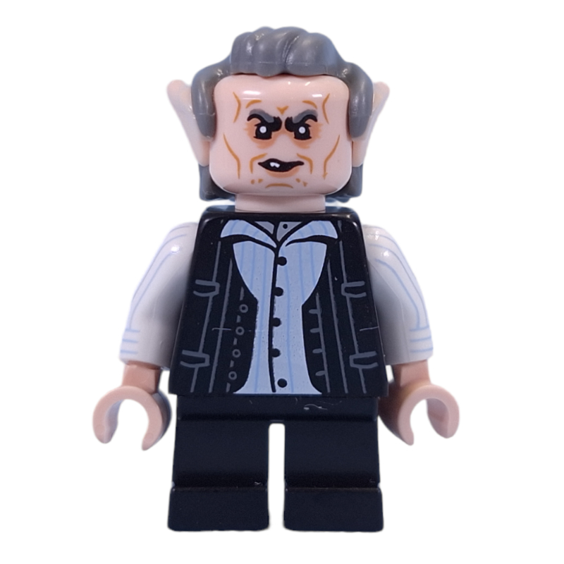Lego Griphook - Dark Bluish Grey Hair, Black Torso, White Arms, Black Legs