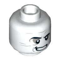 Minifig Head Metamorpho, Side Grin, Dark Bluish Gray Eye-shadow and Face Lines Print / White