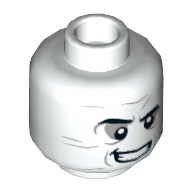 Lego Minifig Head Metamorpho, Side Grin, Dark Bluish Gray Eye-shadow and Face Lines Print / White