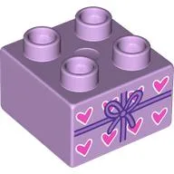 Duplo Brick 2 x 2 with Medium Lavender Bow, Hearts Print