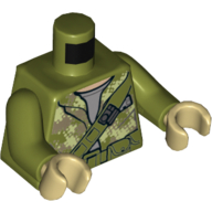 Lego Torso Hooded Sweater, Camouflage over Sand Blue Shirt, Diagonal Belt and Pouches Print (Endor Rebel Trooper), Olive Green Arms, Tan Hands / Olive Green