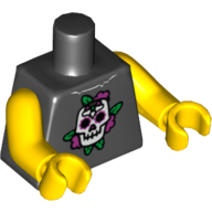 Lego Torso Skull and Dark Pink Roses Print, Yellow Arms and Hands / Black