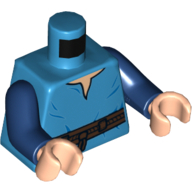 Lego Torso V-Neck Shirt and Dark Brown High Tie Belt Print, Dark Blue Arms, Light Nougat Hands / Dark Azure