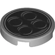 Tile Round 2 x 2 with 4 Exhaust Pipes Print / Metallic Silver