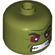 Lego BigFig Head Hulk, Thick Black Eyebrows, Dark Red Eyeshadow, Angry, Teeth / Olive Green