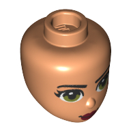 Lego Minidoll Head with Olive Green Eyes, Dark Red Lips / Nougat