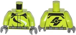 Torso Racing Suit with Dark Bluish Gray Belt and Black and White Swirls Pattern / Lime Arms / Dark Bluish Gray Hands