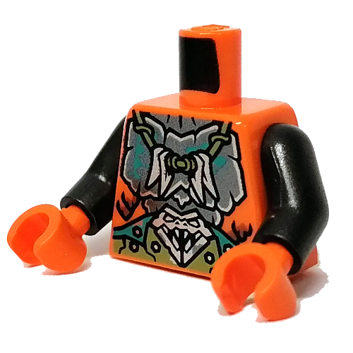 Lego Torso Armour, Silver Pendant print, Pearl Dark Gray Arms, Orange Hands / Orange