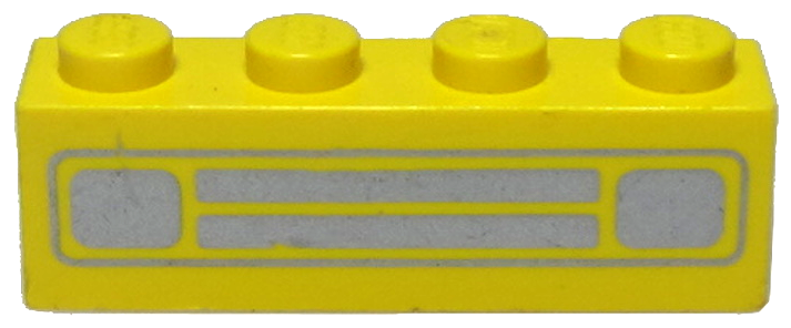 Lego Brick 1 x 4 with Car Grille Chrome Pattern (Surface Print) / Yellow