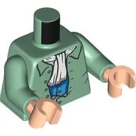 Torso Tunic, Blue and Dark Azure Shirt, White Scarf Print, Sand Green Arms, Light Nougat Hands / Sand Green