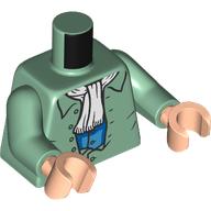 Lego Torso Tunic, Blue and Dark Azure Shirt, White Scarf print, Sand Green Arms, Light Nougat Hands / Sand Green