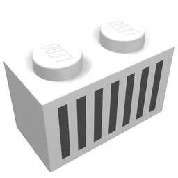 Brick 1 x 2 with Black Grill Print / White