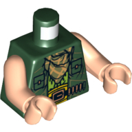 Lego Torso Vest with Checkered Bandana and Ammunition Belt Print, Light Arms and Hands / Dark Green