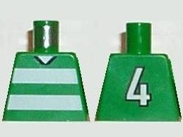Lego Torso Soccer Uniform Shirt with White Horizontal Stripes, Neck, and Number  4 on Back Pattern
