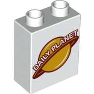 Lego Duplo Brick 1 x 2 x 2 with Daily Planet Logo Print / White