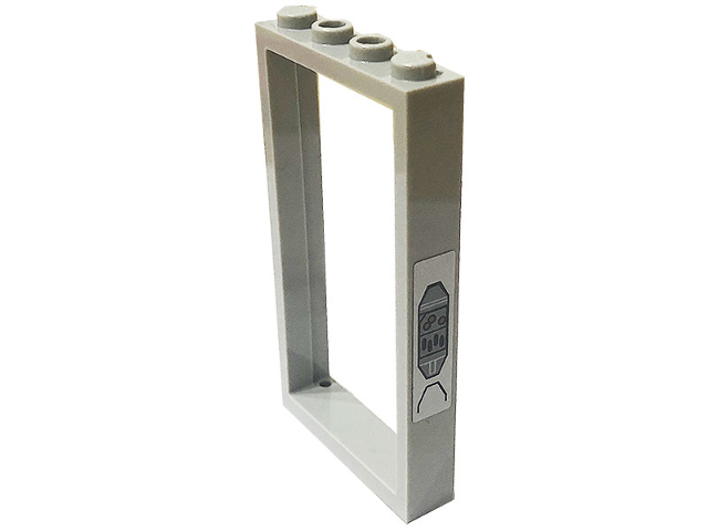Lego Door, Frame 1 x 4 x 6 with 2 Holes on Top and Bottom with SW Mandalorian Vault Octagonal Access Panel with Buttons on Silver Background Pattern (Sticker) - Set 75310