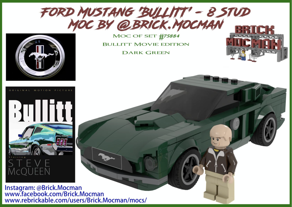 Lego Ford Mustang 'Bullitt' Fastback - Movie Car - 8 Stud (Dark Green)