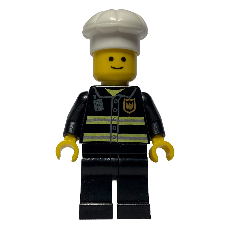 Lego Fire Fighter, Black Torso, Black Legs, White Hat