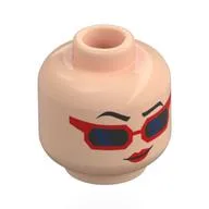 Minifig Head Evie, Black Eyebrows, Red Lips, Red Sunglasses, Black Lenses, Neutral/Laughing / Light Nougat