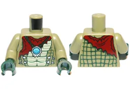 Torso Chima Crocodile Skin with Dark Red Tattered Cloth and Necklace with Dark Azure Round Jewel (Chi) Pattern / Olive Green Arms / Dark Green Hands