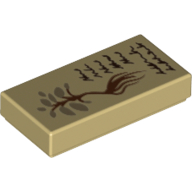Lego Tile 1 x 2 with Plant, Recipe print / Tan